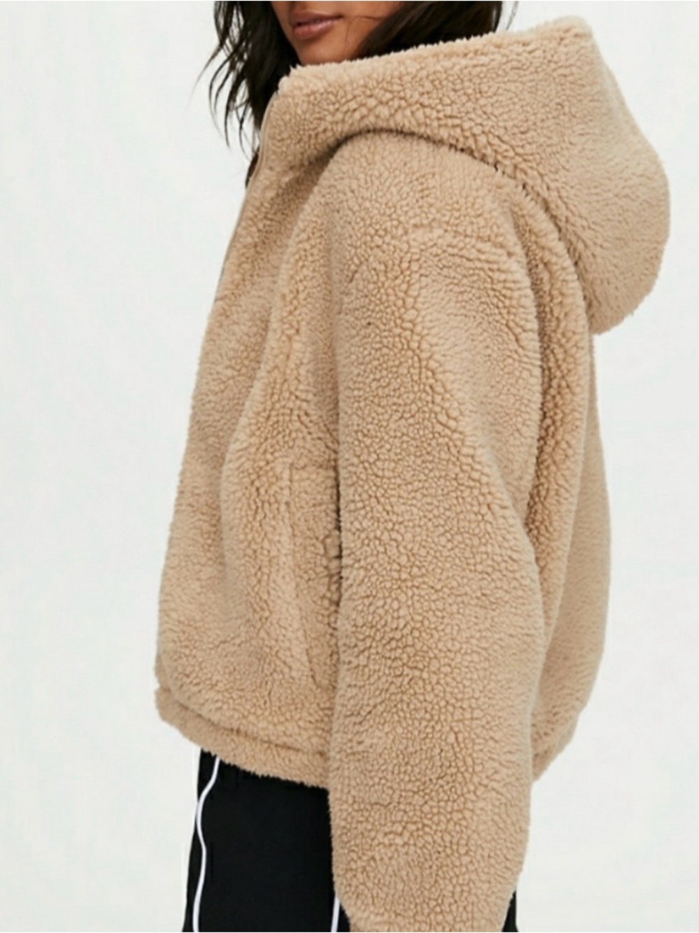 NWT Aritzia Tna Palo Alto Cozy Zip-Up Sherpa Hoodie Jacket - Beige - Picture 4 of 9